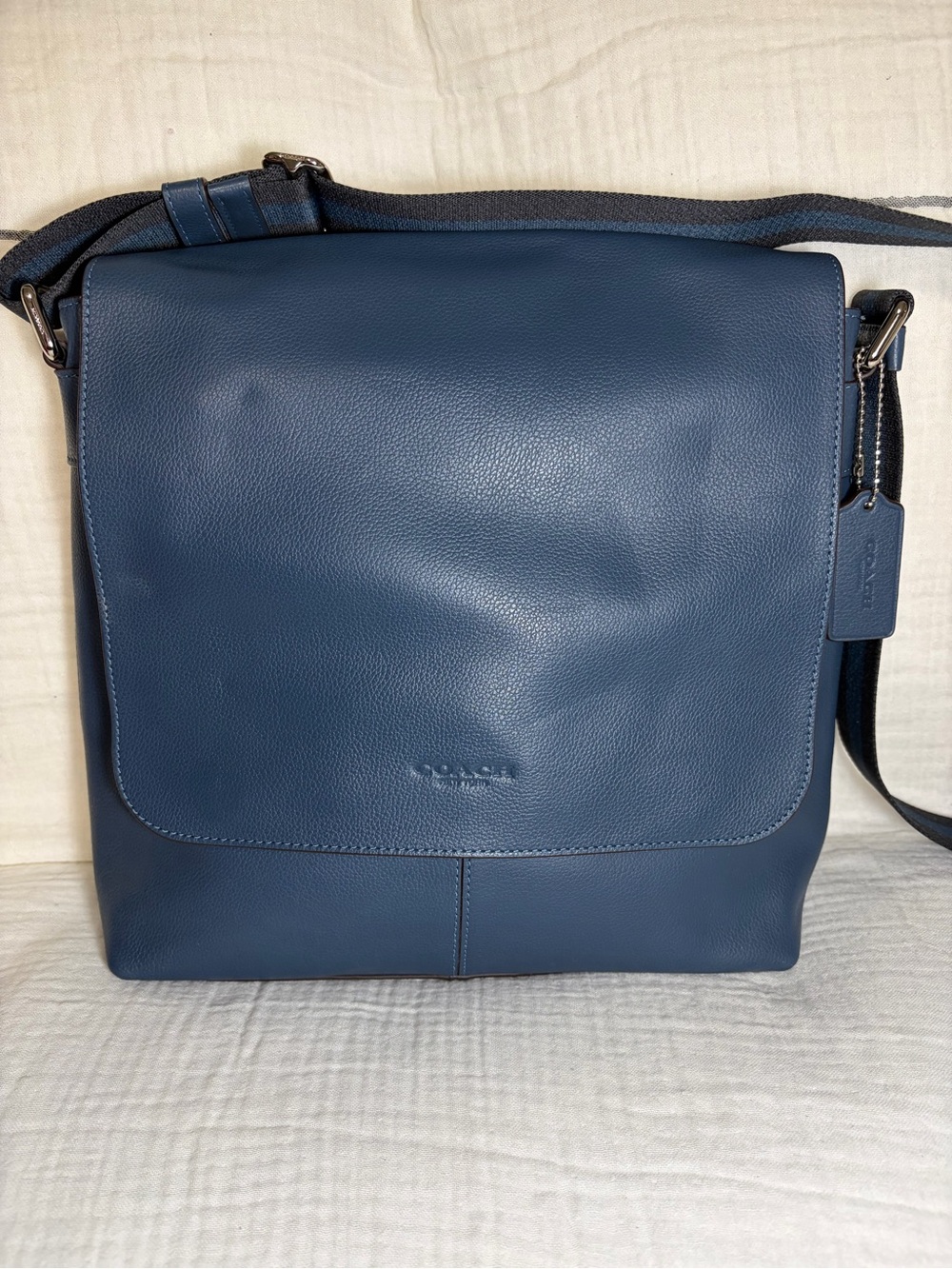 Coach Charles Navy Blue Leather Messenger Bag